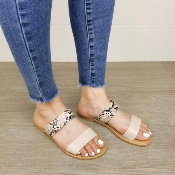 Nude Python Snake Print two Strap Flat Sandal - Picture 5 of 8